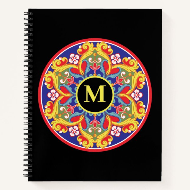 Elegante farbenfrohe Mandala Monogram Back to Scho Notizbuch (Vorderseite)