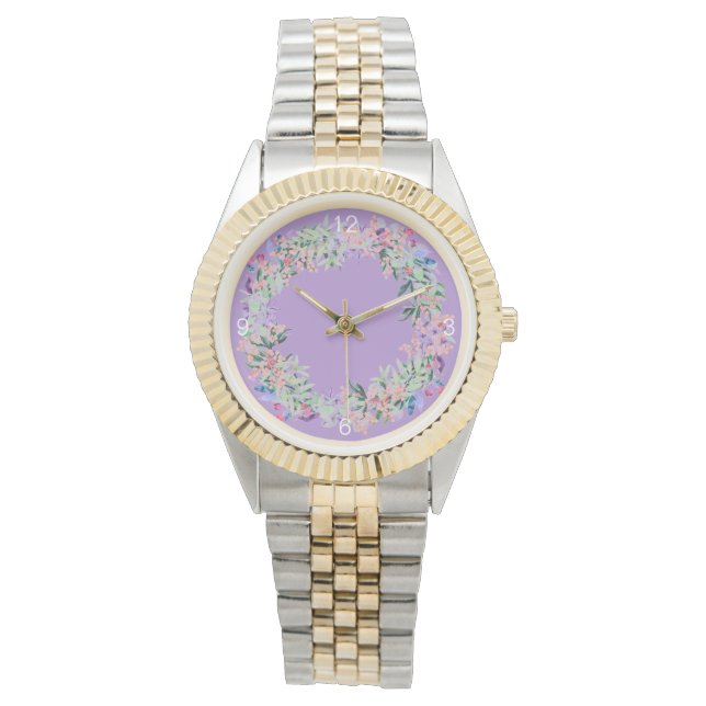 Elegante farbenfrohe Moderne Blumenuhr Armbanduhr (Vorderseite)