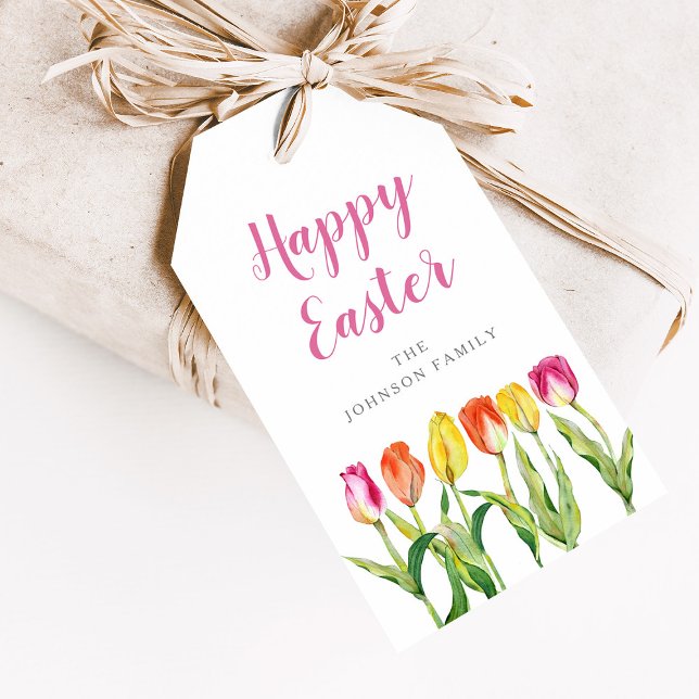 Elegante farbenfrohe Ostern Flora Tulip Geschenkanhänger (Elegant Floral Tulips Happy Easter Gift Tags)