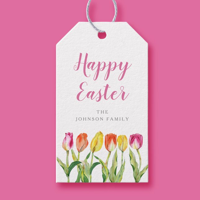 Elegante farbenfrohe Ostern Flora Tulip Geschenkanhänger (Elegant Floral Tulips Happy Easter Gift Tags)