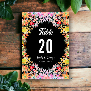 Elegante farbenfrohe Rose Botanische Hochzeit Tischnummer