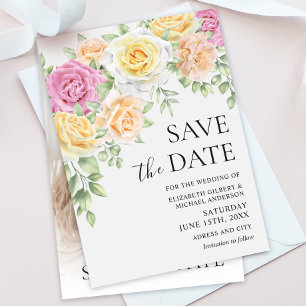 Elegante farbenfrohe Rose Hochzeit retten die Date Einladung