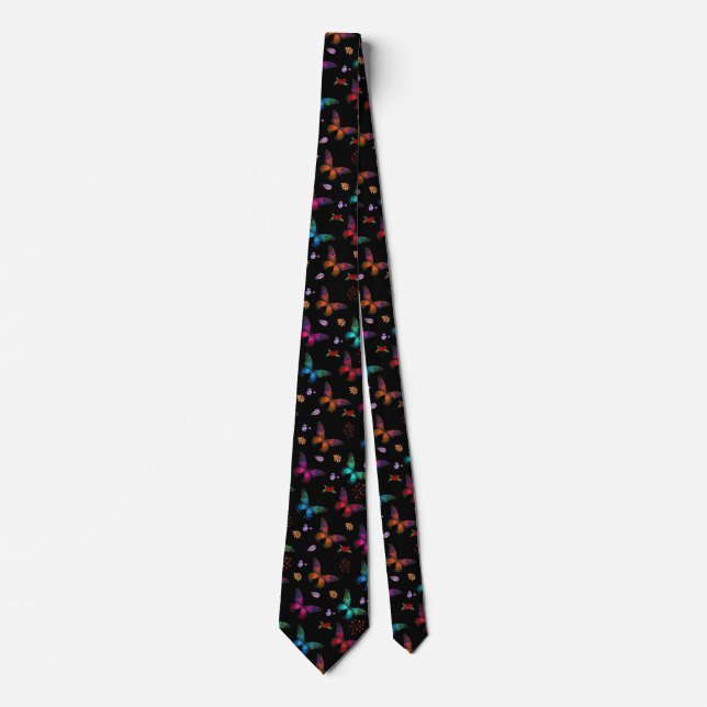 Elegante farbenfrohe Schmetterlinge auf schwarz Krawatte (Vorderseite)
