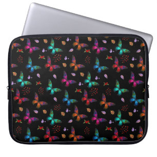 Elegante farbenfrohe Schmetterlinge auf schwarz Laptopschutzhülle