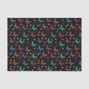 Elegante farbenfrohe Schmetterlinge auf schwarz Seidenpapier