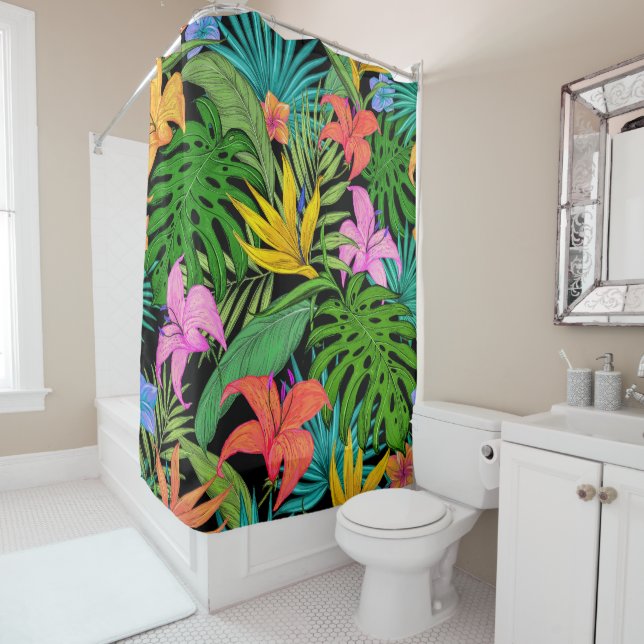Elegante farbenfrohe Sommer-Tropical Floral Blätte Duschvorhang (Beispiel)