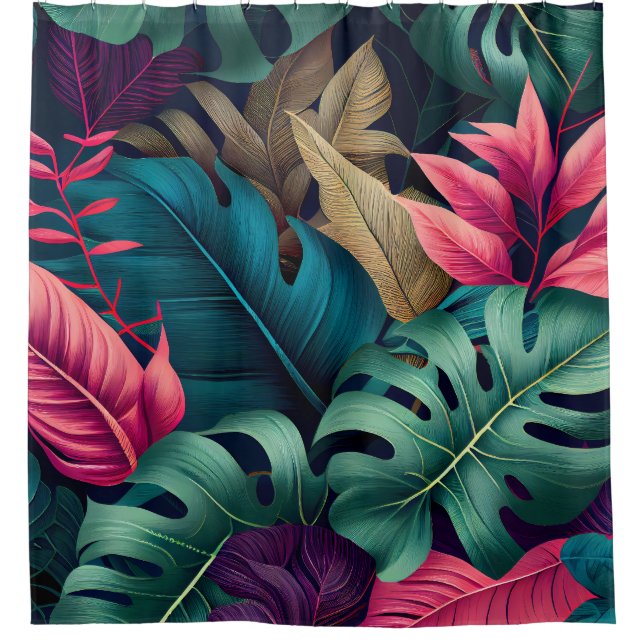Elegante farbenfrohe Sommer-Tropical Floral Blätte Duschvorhang (Vorderseite)