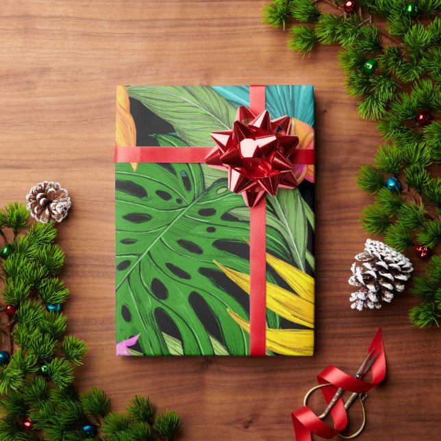 Elegante farbenfrohe Sommer-Tropical Floral Blätte Geschenkpapier (Feiertagsgeschenk)