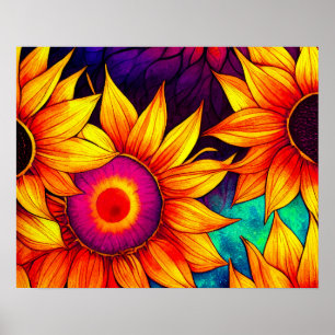 Elegante Farbenfrohe Sonnenblumen Blume Power Poster