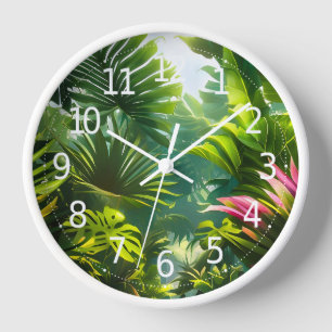 Elegante farbenfrohe tropische Blätter und Blume   Uhr
