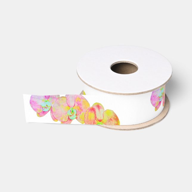 Elegante farbenfrohe tropische Orchideen Ripsband (Spule)
