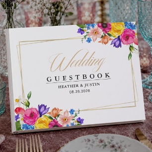 Elegante farbenfrohe Wasserfarben-Blumenhochzeit Gästebuch