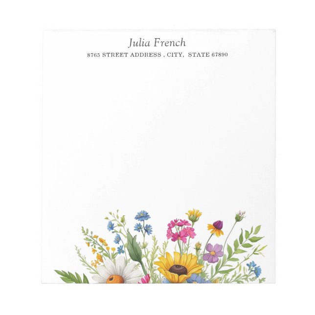 Elegante farbenfrohe Wildblume Personalisiert Notizblock (Vorderseite)