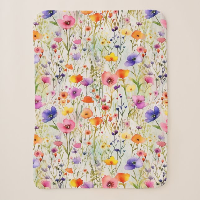 Elegante farbenfrohe Wildblumen Aquarell Sherpadecke (Vorderseite)