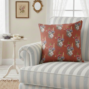 Elegante farbenfrohe Wildblumen auf Dusty Red Kissen
