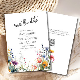 Elegante farbenfrohe Wildblumen Hochzeit Save The Date
