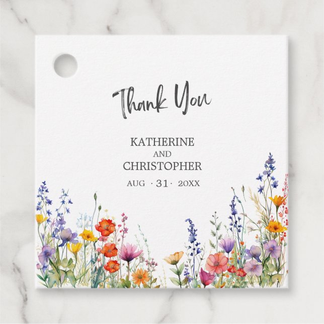 Elegante farbenfrohe Wildblumen Hochzeit Vielen Da Geschenkanhänger (Vorderseite)