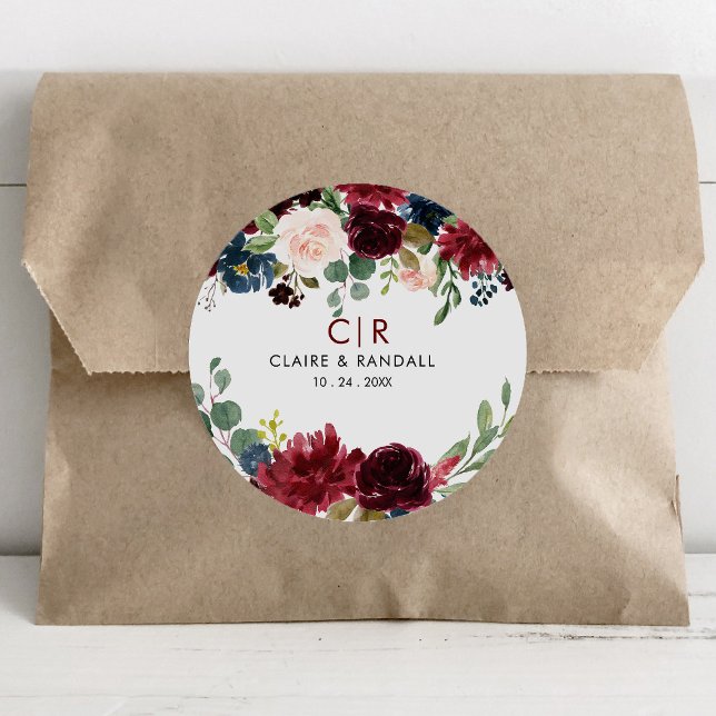 Elegante farbenprächtige Hochzeitsfeier Runder Aufkleber (Von Creator hochgeladen)