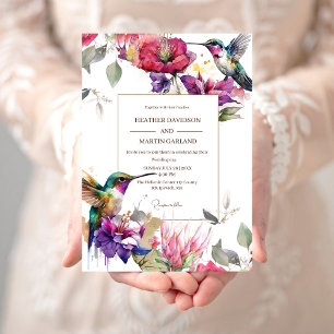 Elegante farbige Blume Bläserne zwei Vögel Hochzei Einladung