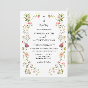 Elegante farbige Wildblume Hochzeitmonogramm Einladung