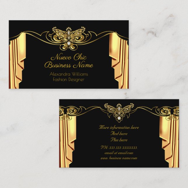 Elegante Fashion Gold Black Drapes Diamonds Visitenkarte (Vorne/Hinten)