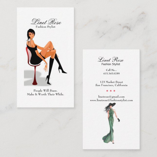 Elegante Fashion Stylist Girl Visitenkarte (Vorne/Hinten)