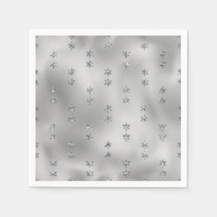 Elegante Faux-Folie Silber Sterne Weihnachten Serviette