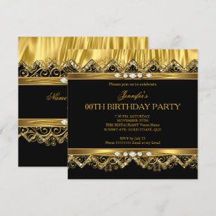 Elégante Faux Gold Silk Black Diamond Invitation