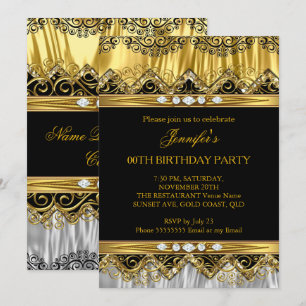 Elégante Faux Gold Silver Black Diamond Invitation