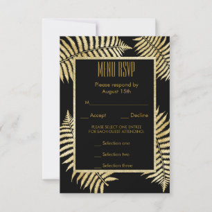 Elegante Faux-Goldblatt-Farn-Hochzeitsmenü RSVP Karte