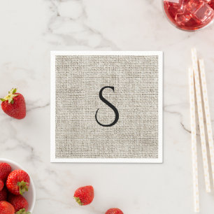 Elegante Faux-Linene schwarze Monogramm-Hochzeit Serviette