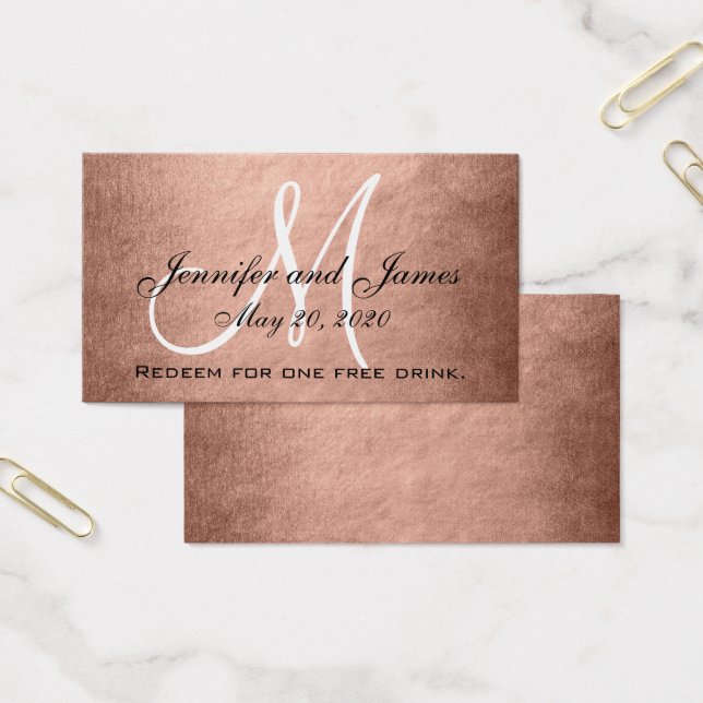 Elégante Faux Rose Gold Black Mariage Drink Card (Bureau)