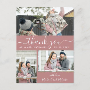 Elegante Faux-Vellum-Mehrfach-Foto-Hochzeits-Danke Postkarte