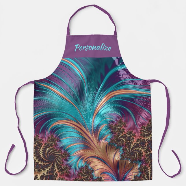 Elegante Federn Lila Aquamarinen Abstrakten Person Schürze (Vorderseite)