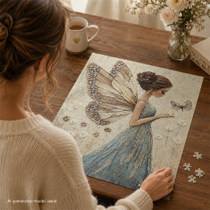 Elegante Fee & Schmetterling Mosaik Fantasie in Bl