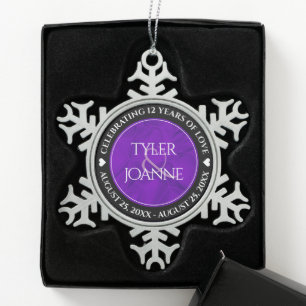 Elegante Feier zum 12. Geburtstag der Seidenhochze Schneeflocken Zinn-Ornament