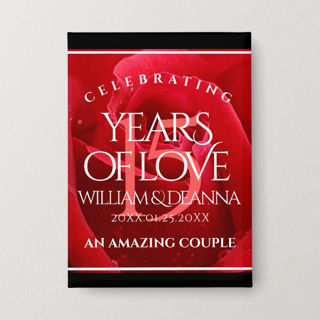 Elegante Feier zum 15. Rose Button (Vorderseite)