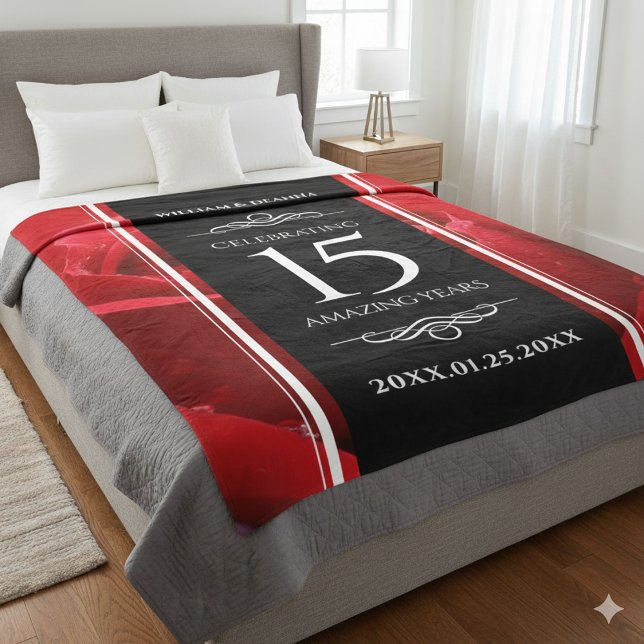 Elegante Feier zum 15. Rose Fleecedecke (15th Rose Wedding Anniversary Fleece Blanket Cover Photo)