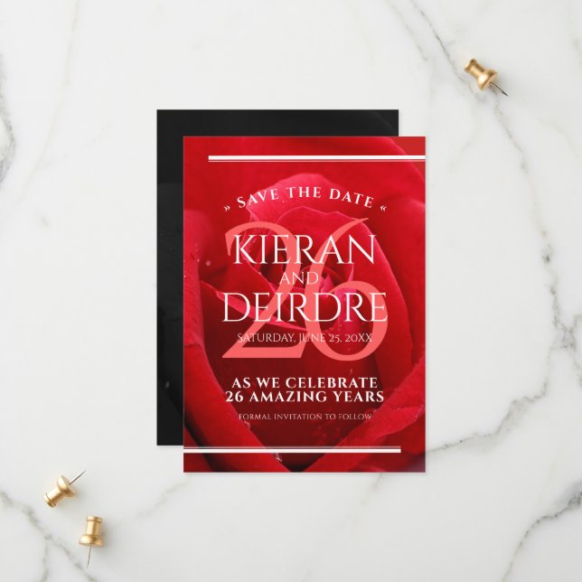 Elegante Feier zum 26. Rose Save The Date (Vorderseite/Rückseite Beispiel)