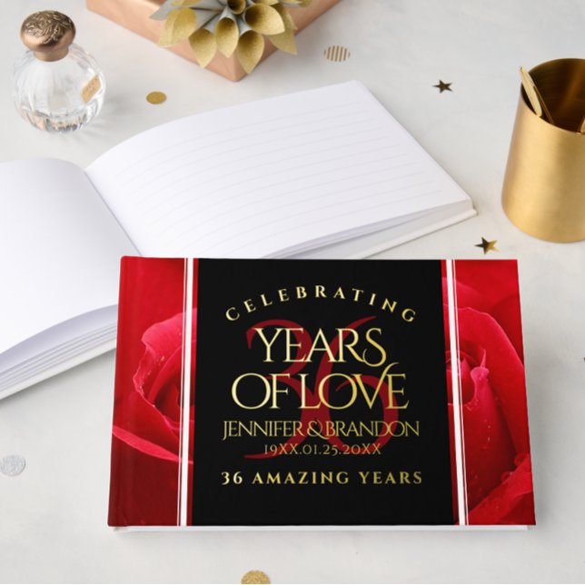 Elegante Feier zum 36. Rose Gästebuch (Elegant 36th Rose Wedding Anniversary Foil Guest Book Cover Photo)