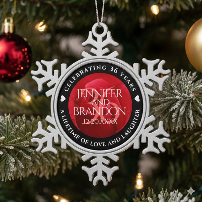 Elegante Feier zum 36. Rose Schneeflocken Zinn-Ornament (36th Rose Wedding Anniversary Snowflake Pewter Ornament Cover Photo)