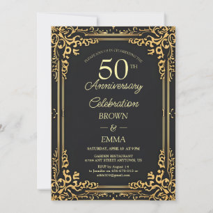 Elegante Feier zum 50. Jubiläum in Schwarz und Gol Einladung