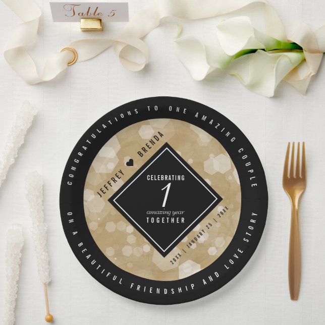 Elegante Feier zum Hochzeitstag Pappteller (Hochzeit)