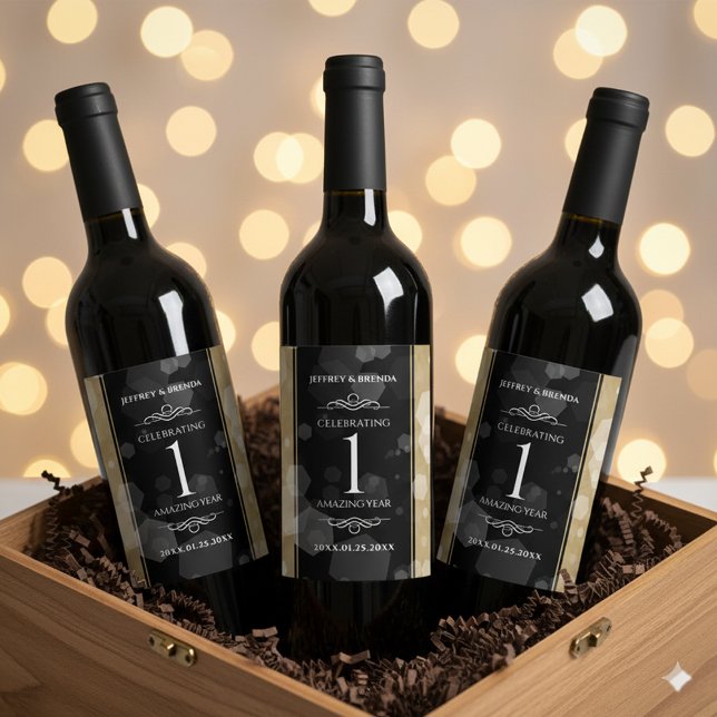 Elegante Feier zum Hochzeitstag Weinetikett (1st Paper Wedding Anniversary Wine/Liquor Drink Labels Cover Photo)