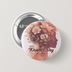 Elegante Feier zum Tag der Frau Blumen 8. März Button