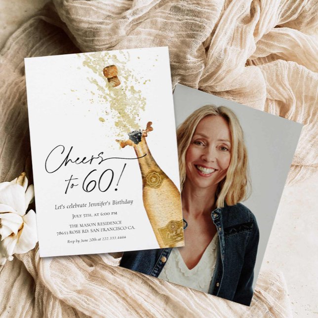 Elegante Feiern bis 60 Geburtstag Foto Einladung (Elegant 60th Birthday Photo Invitation)