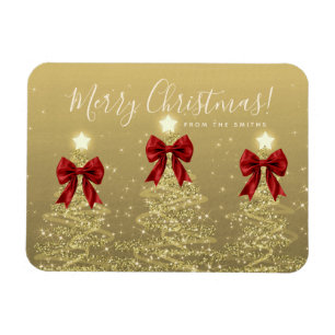 Elegante Feiertags-Gold-Rot-Weihnachtsbäume-Gruß Magnet
