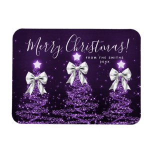 Elegante Feiertags-Lila-Weihnachtsbäume Silber Magnet
