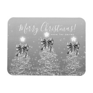 Elegante Feiertags-Silber-Weihnachtsbäume Gruß Magnet