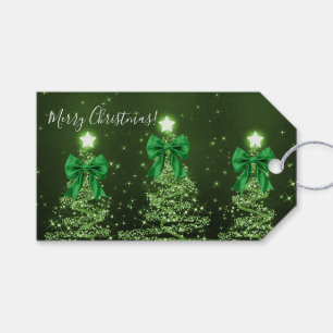 Elegante Feiertagsgrüne Weihnachtsbäume Schleifen Geschenkanhänger